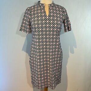 Talbots GEOPRINT MOCKNECK KNIT SHIFT DRESS pinknavy size petite medium